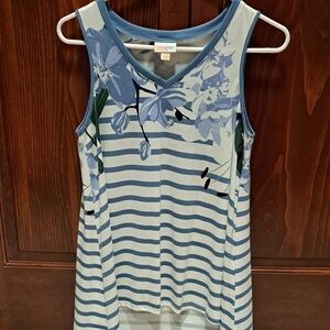 Lularoe Blue Striped Floral Tank Top